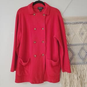 The J. Peterman Company Red Christmas Fleece Button Up Jacket Size S